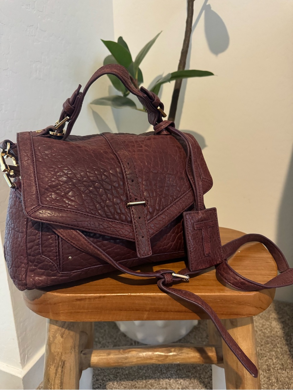 Tory Burch Plum Textured Leather Crossbody Satchel